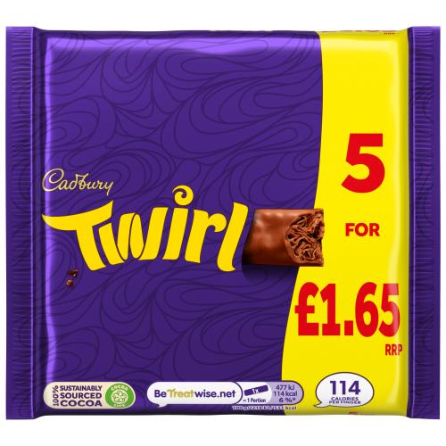 Cadbury Twirl 5 Pack Pm £1.65 5 x 21.5g (107.5g) Cadbury Twirl 5 Pack Pm £1.65 5 x 21.5g (107.5g)
